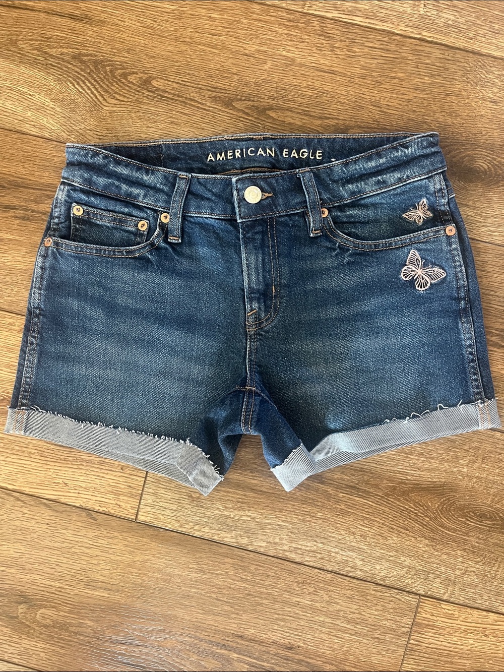 American Eagle Outfitters Blue Denim Butterfly Embroidered Shorts